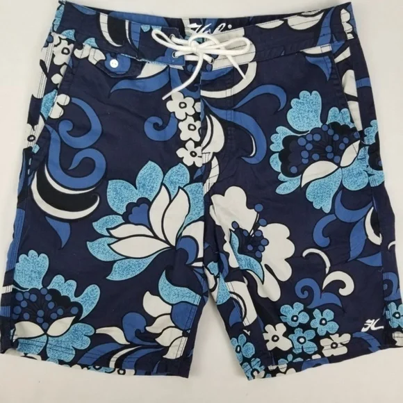 HOBIE BY HURLEY-  Men’s Size 32 Hybrid COTTON WALK/BOARD SHORTS- Floral Blue - Picture 3 of 14